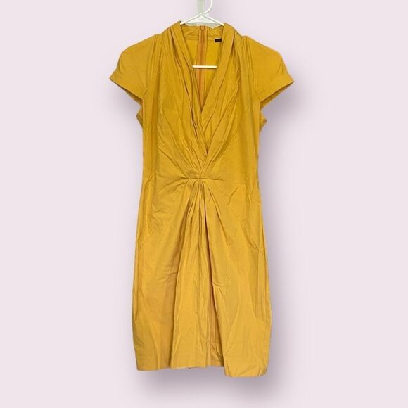 HUGO BOSS 2 Dinola stretch gathered waist sheath dress safari cotton EUC - Picture 1 of 6